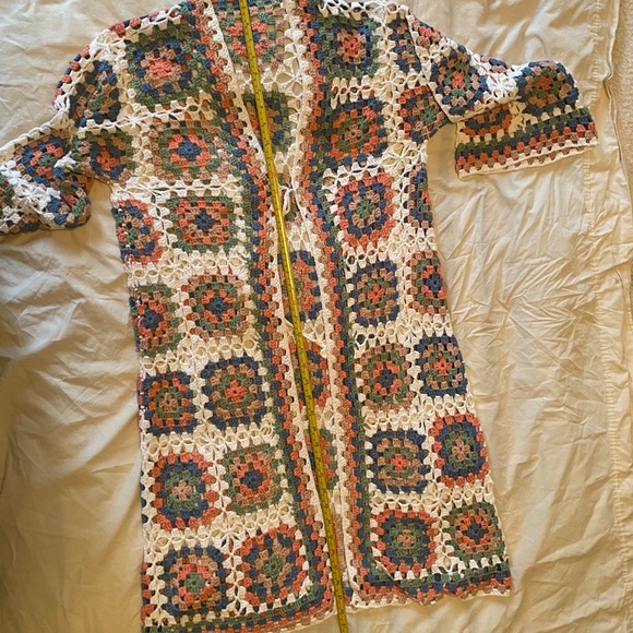 Long Cotton Open Crochet Multicolored Blanket Cardigan Coverup M/L - Picture 4 of 8